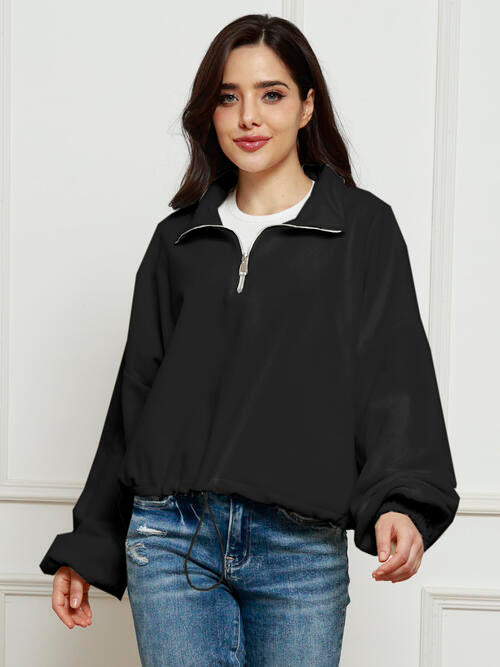 Half-Zip Collared Drop Shoulder Fleece Sweatshirt