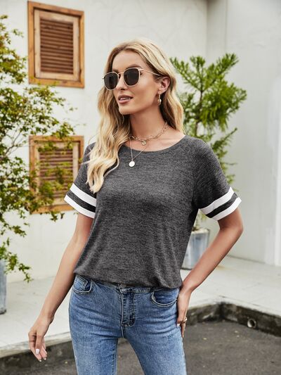 Heathered Round Neck Short Sleeve T-Shirt