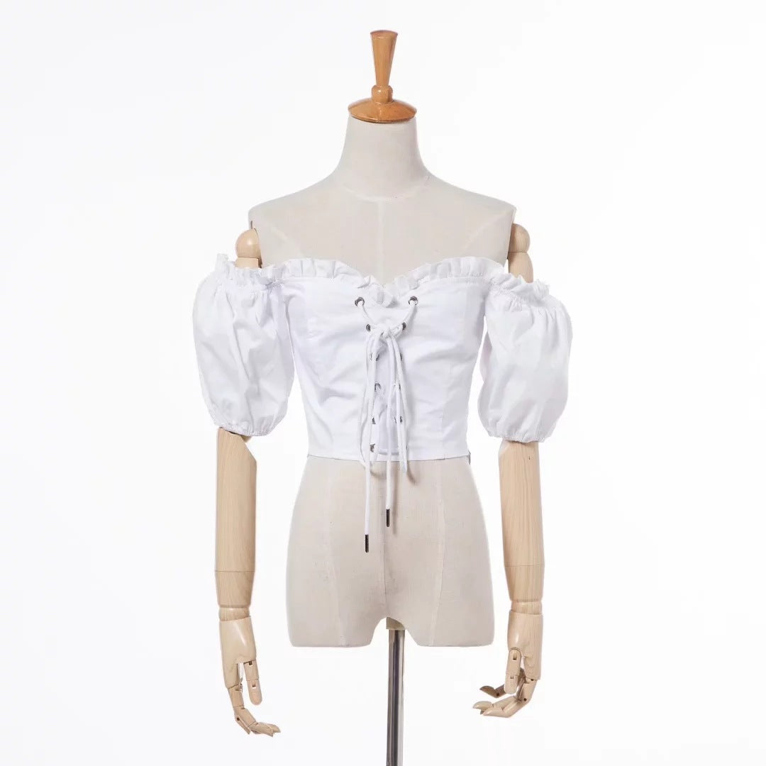 Off- Shoulder Front Lace Up Corset Shirt