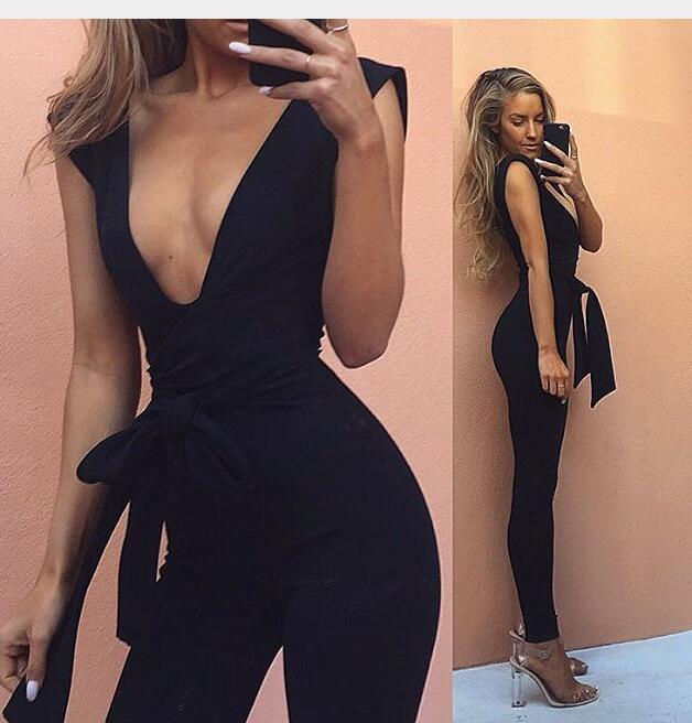 Deep V-Neck Sleeveless Jumpsuit