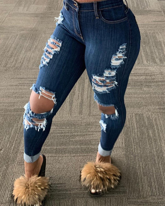 Low-Rise Ripped Skinny Jeans