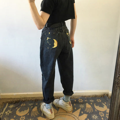 Black High Waisted Moon Sun & Stars Jeans