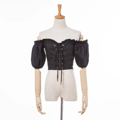 Off- Shoulder Front Lace Up Corset Shirt