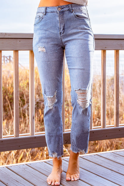 High Rise Distressed Cropped Jeans