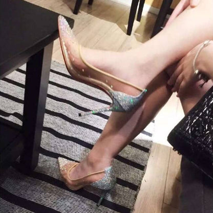 Transparent Rhinestone Stiletto Heels