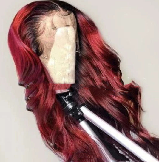 Brazilian Body Wave Black Roots Red Hair Wig