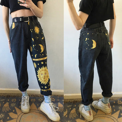 Black High Waisted Moon Sun & Stars Jeans