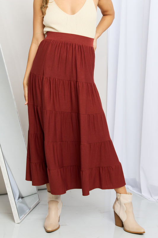 Wide Waistband Tiered Midi Skirt