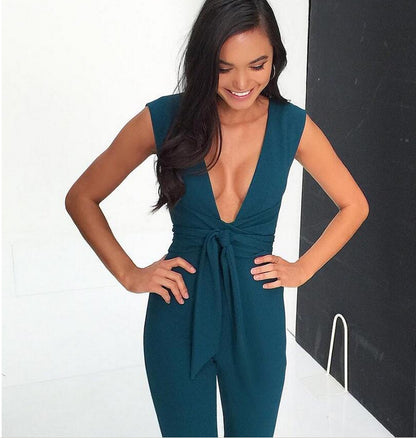 Deep V-Neck Sleeveless Jumpsuit