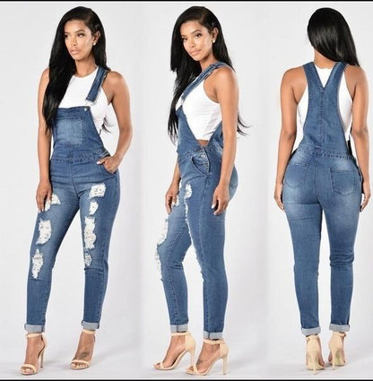 Skinny Ripped Overall Jeans