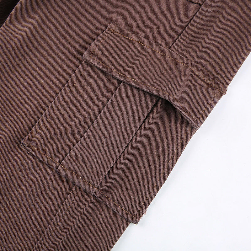 Brown High-Rise Cargo Jeans