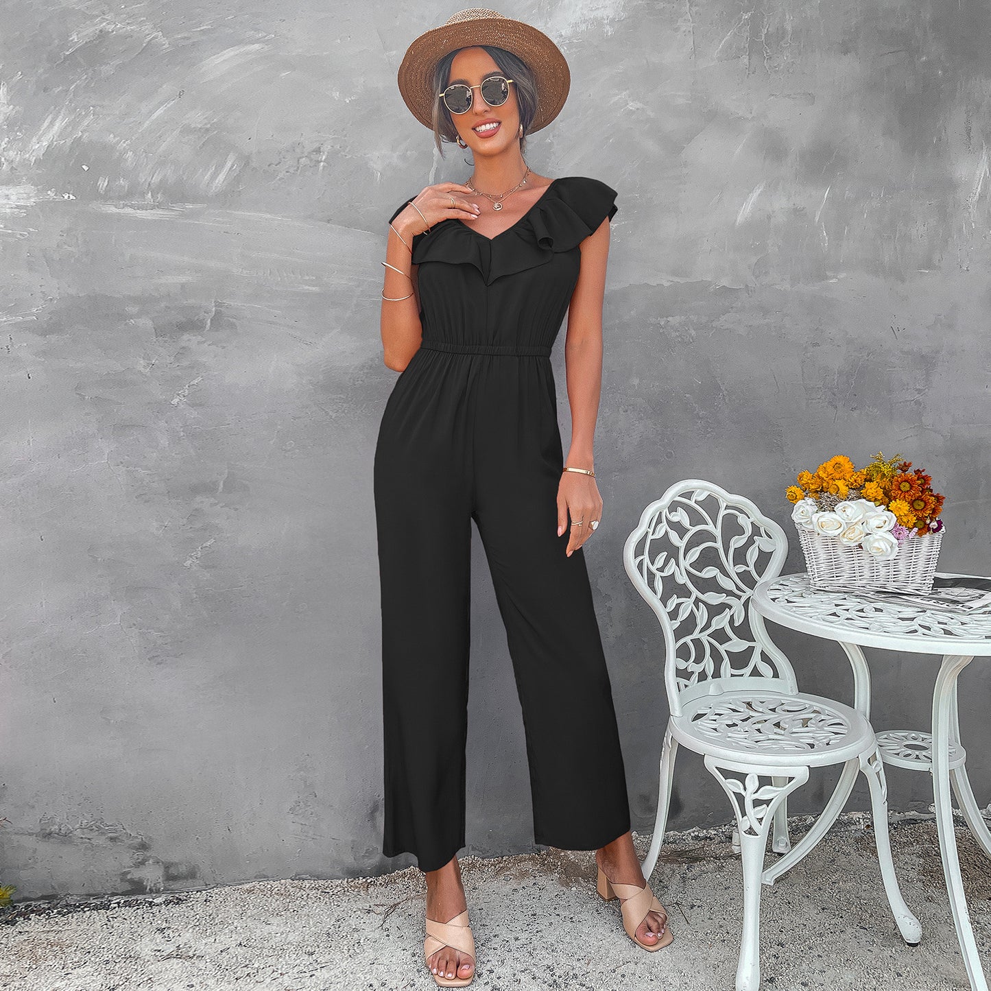 Ruffle V-Neck Jumpsuit