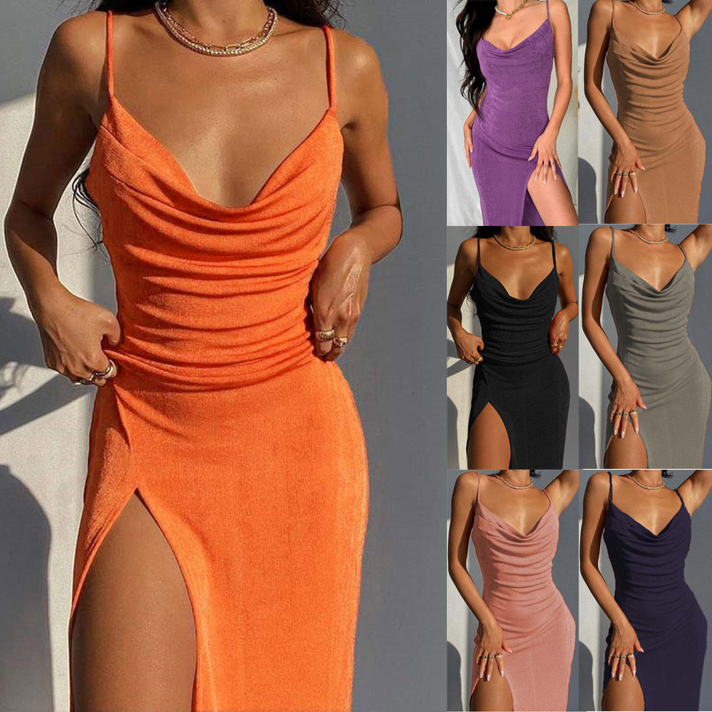 Cowl Neck Solid Maxi Slip Dress