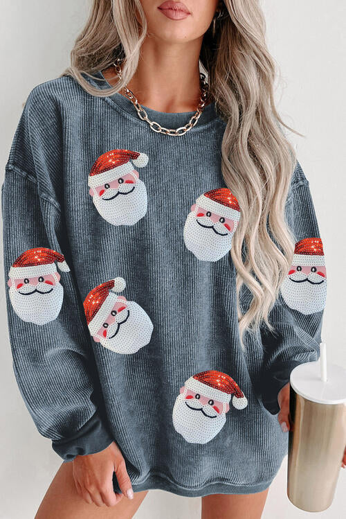 Sequin Santa Patch Ribbed Sweatshirt