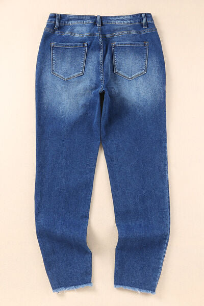 Raw Hem Skinny Jeans with Pockets