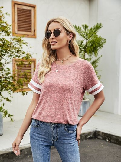 Heathered Round Neck Short Sleeve T-Shirt