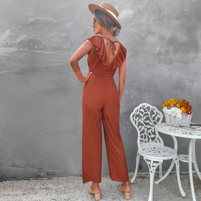 Ruffle V-Neck Jumpsuit