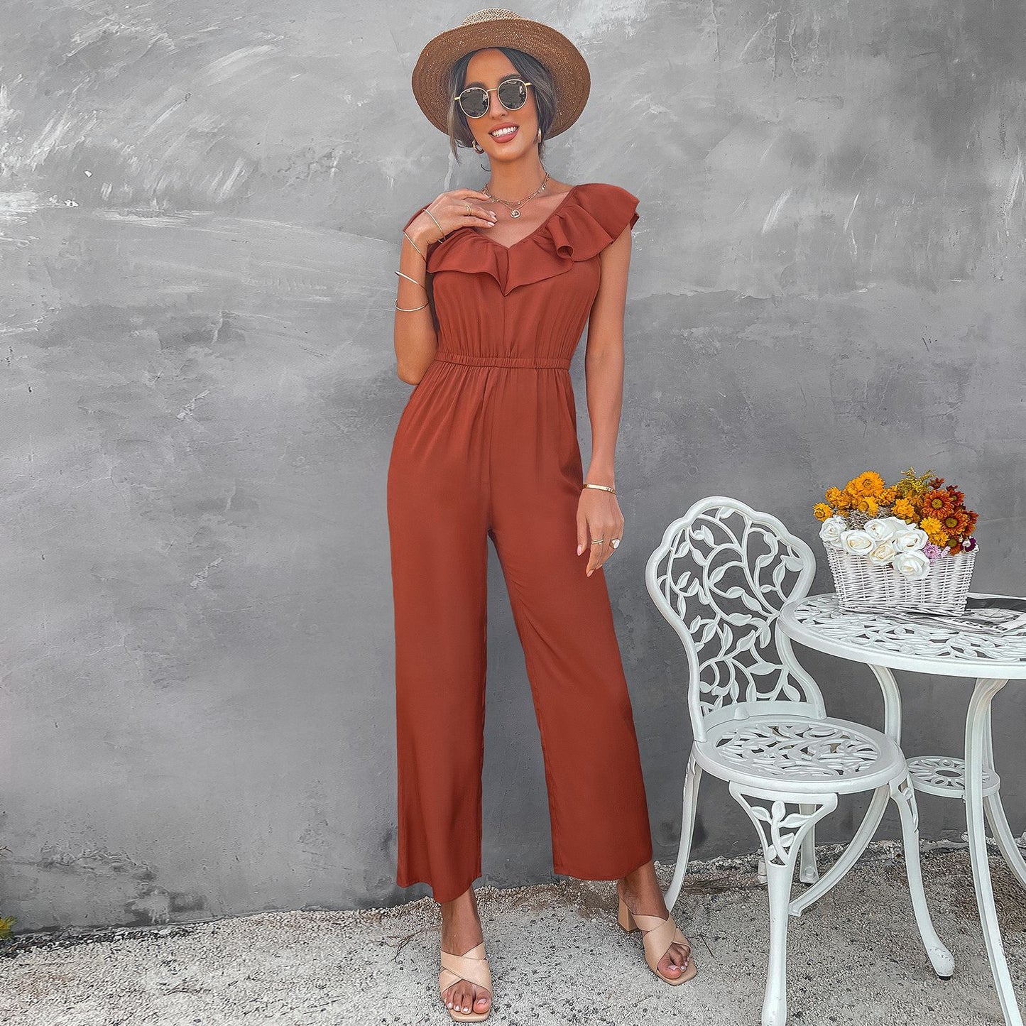 Ruffle V-Neck Jumpsuit