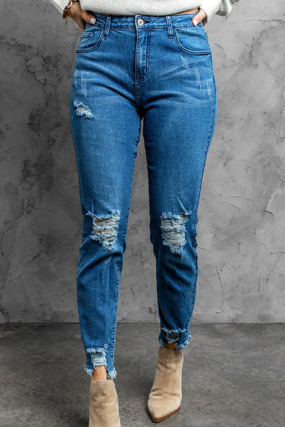 High Rise Distressed Cropped Jeans