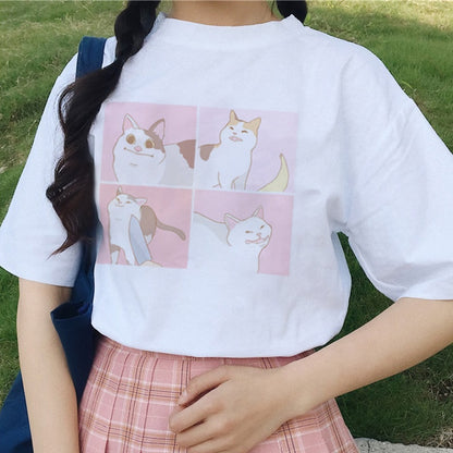 Cartoon cat print Graphic T-shirt