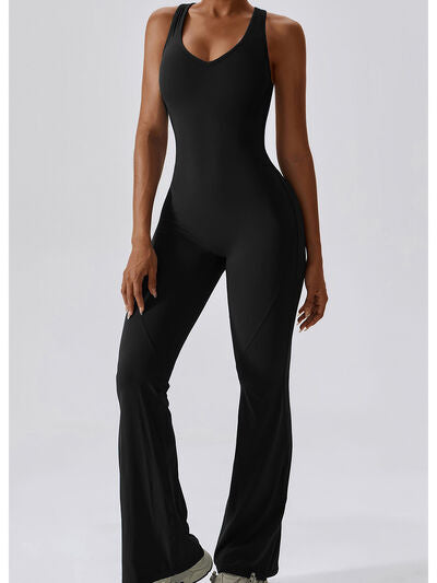 Cutout Wide Strap Bootcut Active Jumpsuit