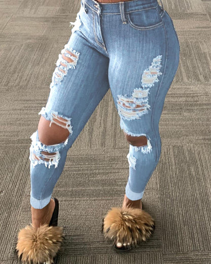 Low-Rise Ripped Skinny Jeans