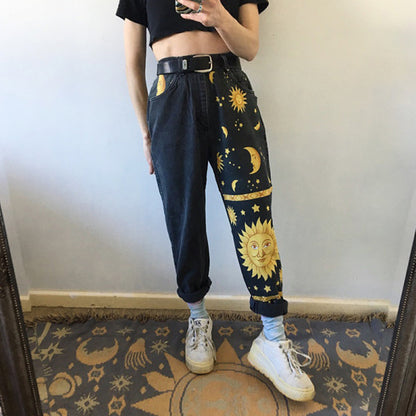 Black High Waisted Moon Sun & Stars Jeans