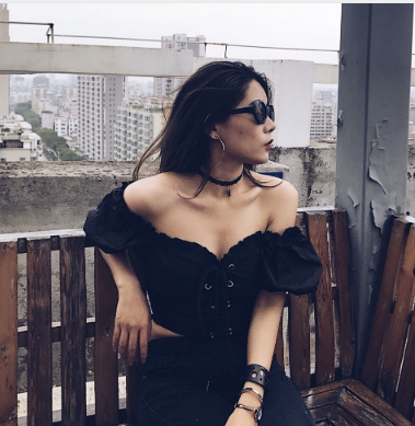 Off- Shoulder Front Lace Up Corset Shirt