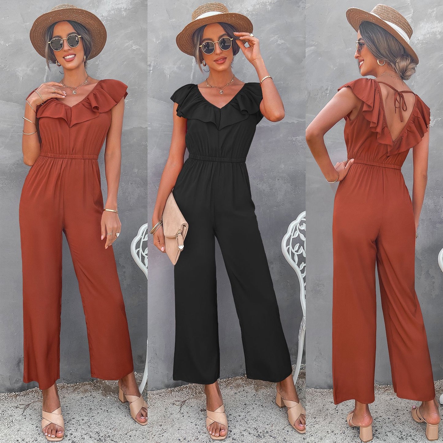 Ruffle V-Neck Jumpsuit