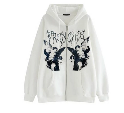 Angel Print Oversized Zip Up Hoodie