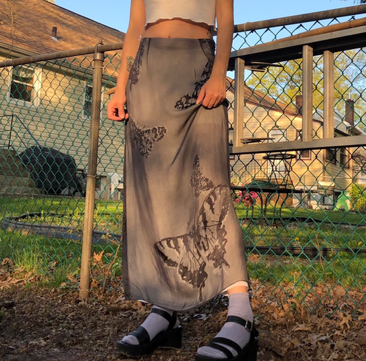 Fairy Butterfly Black Maxi Skirt