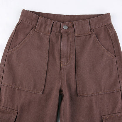 Brown High-Rise Cargo Jeans