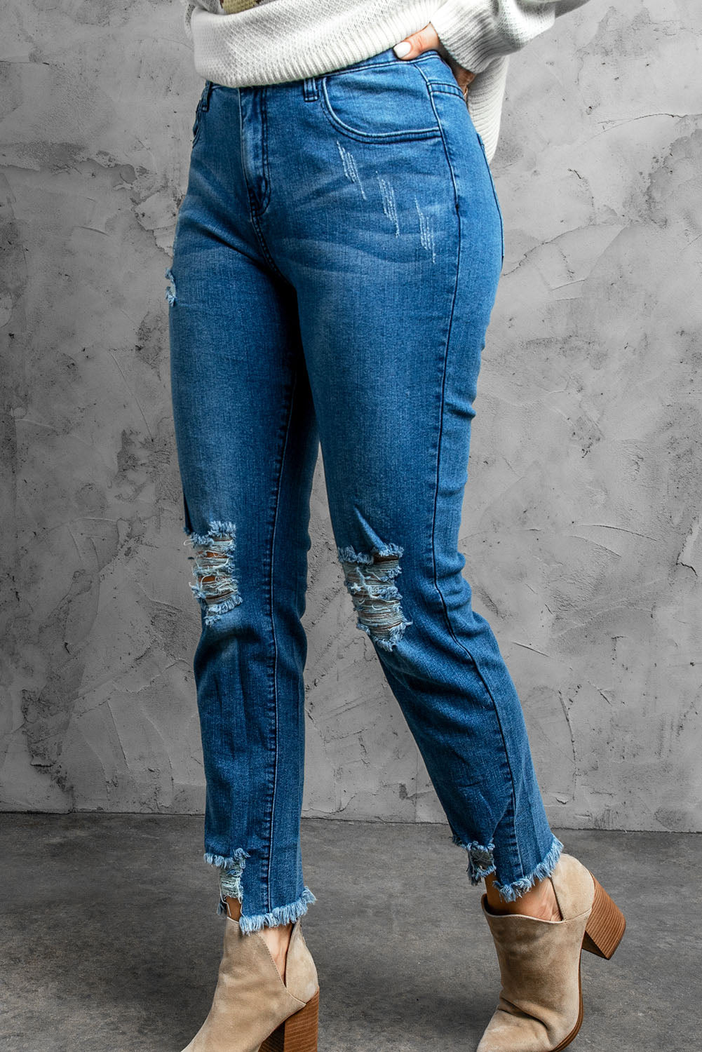 High Rise Distressed Cropped Jeans