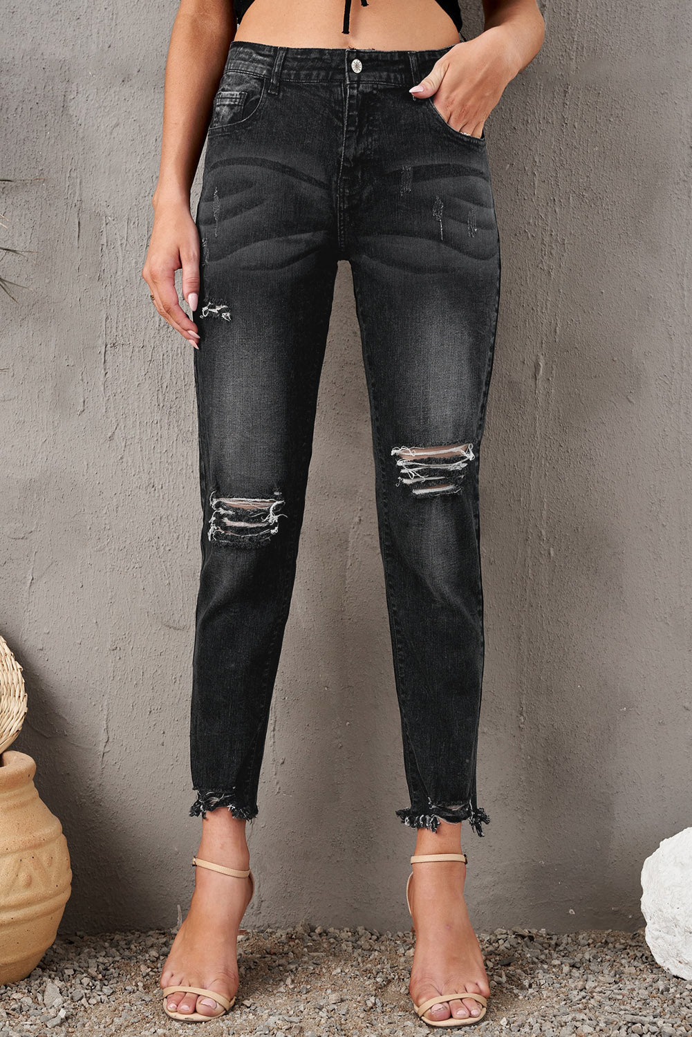 High Rise Distressed Cropped Jeans