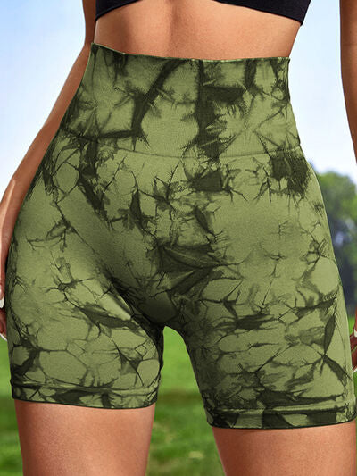 Tie-Dye High Waist Wide Waistband Active Shorts