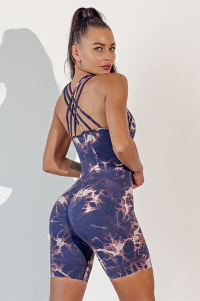 Printed Crisscross Wide Strap Active Romper