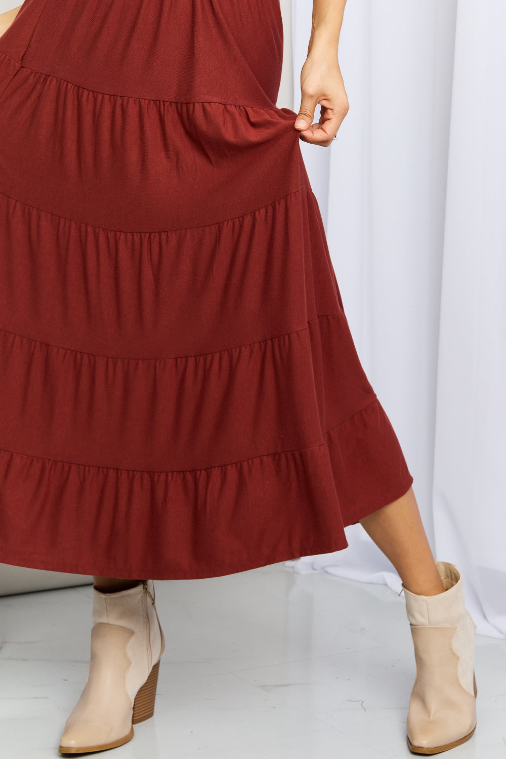 Wide Waistband Tiered Midi Skirt