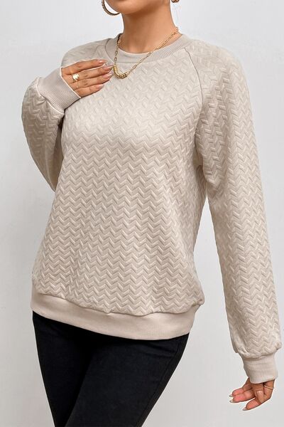 Texture Round Neck Long Sleeve Sweatshirt