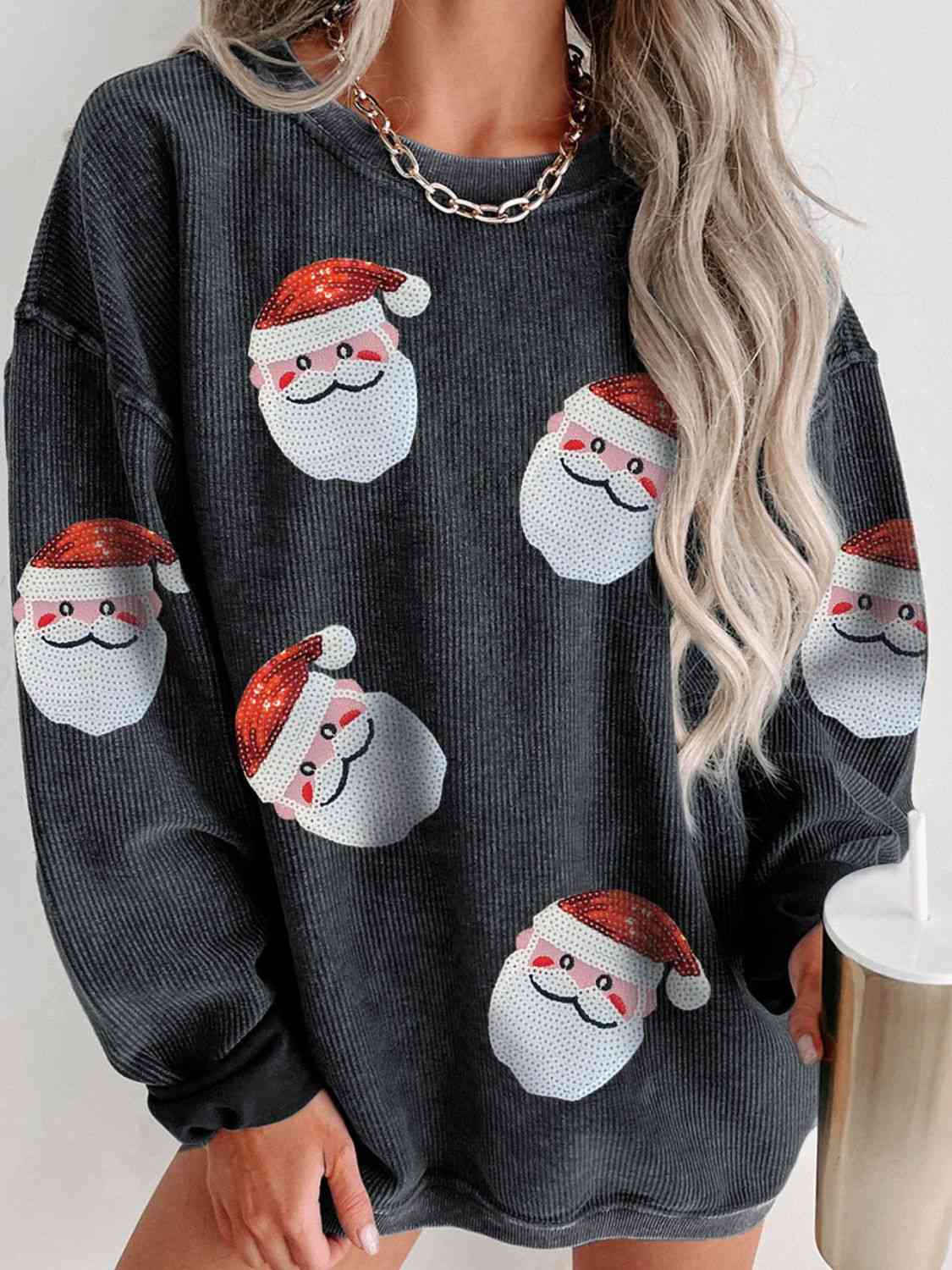 Sequin Santa Patch Ribbed Sweatshirt