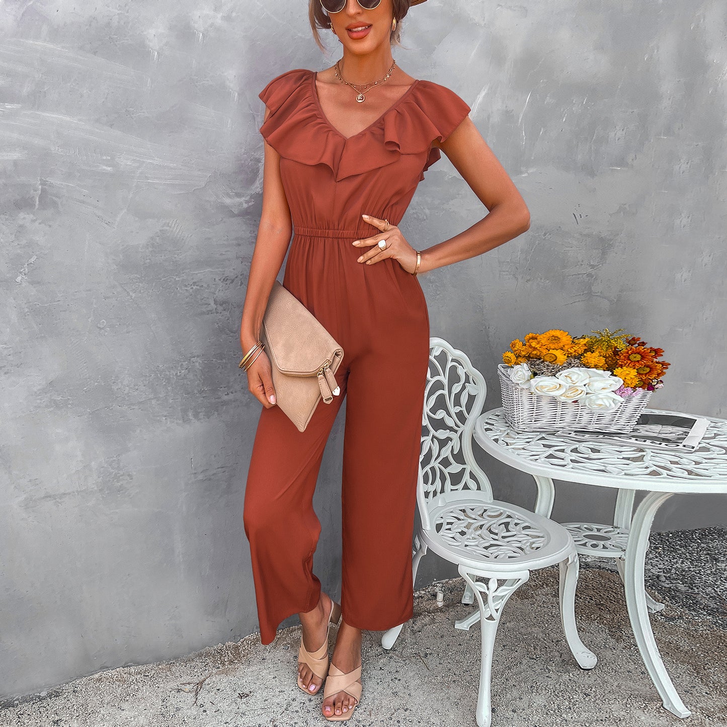 Ruffle V-Neck Jumpsuit