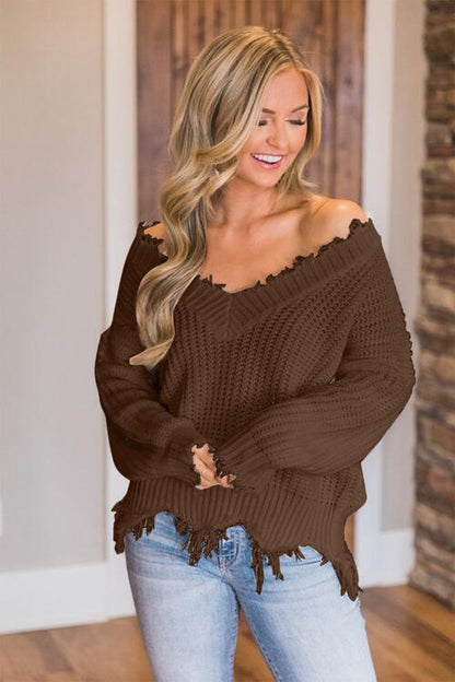 Frayed Hem Dropped Shoulder Sweater