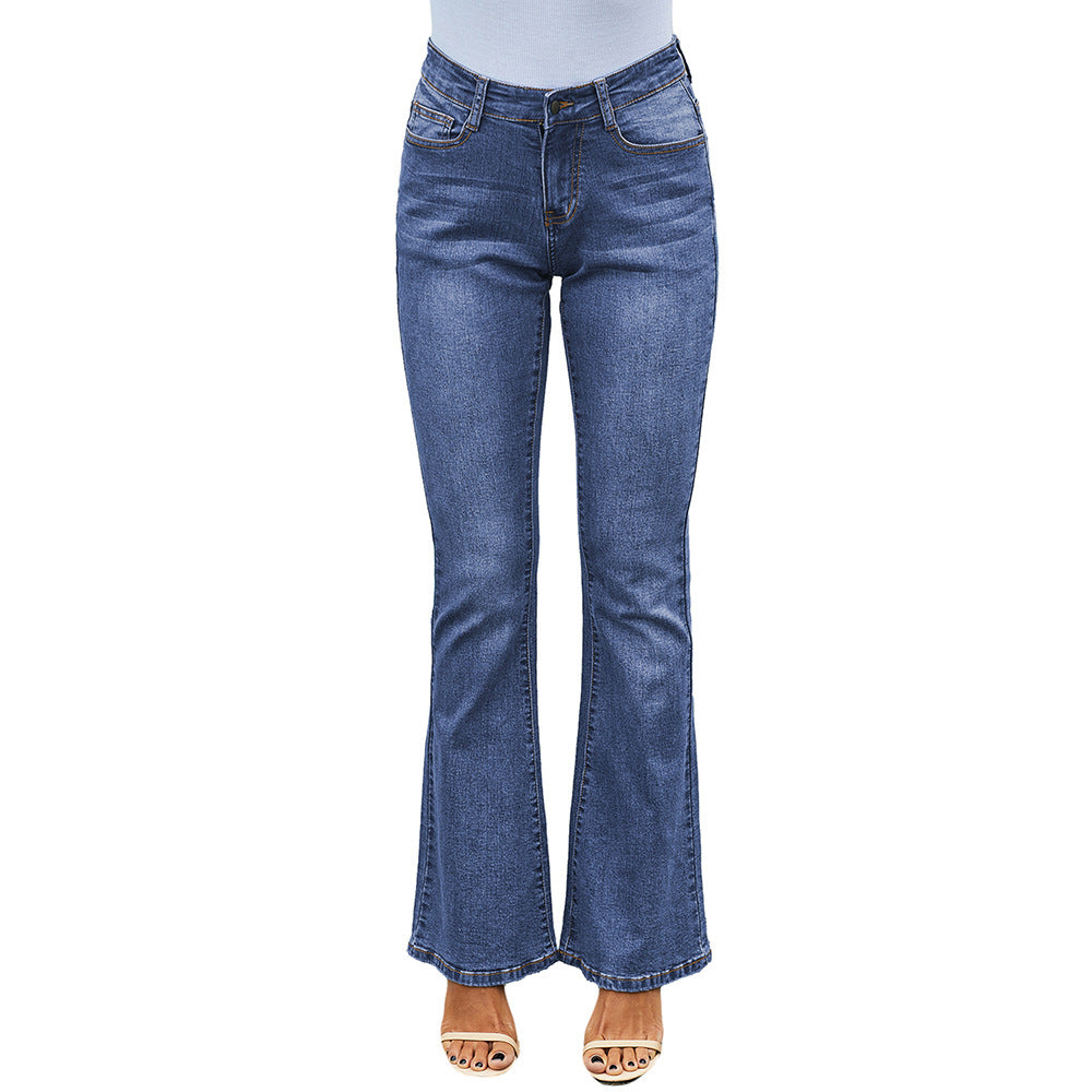 High-Waisted Stretch Distressed Mom Bell Bottom Jeans