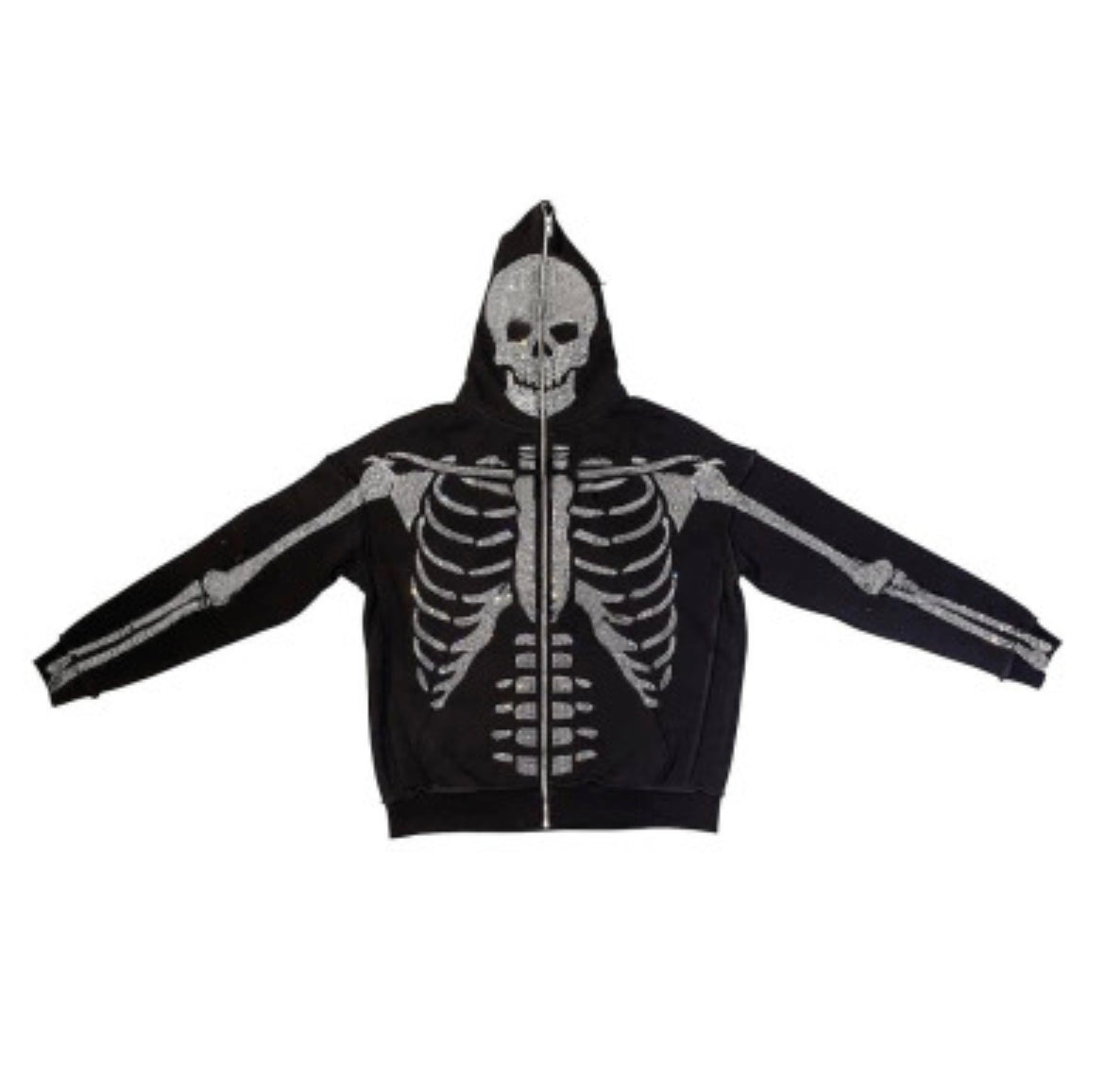 Skeleton Rhinestone Zip-Up Hoodie